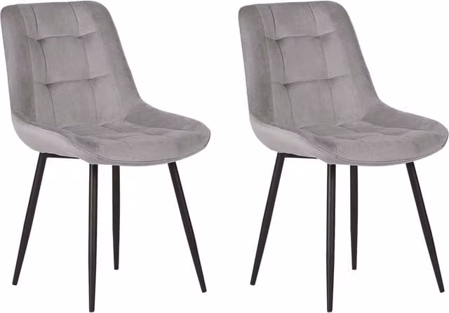 Set di 2 sedie da pranzo in velluto grigio gambe in acciaio Nero sedie moderne imbottite