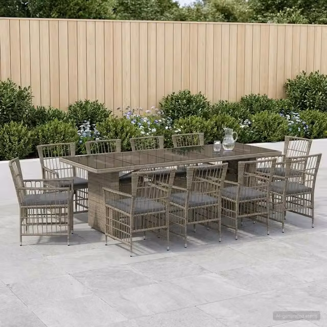 Set da pranzo per esterni vidaXL in polyrattan e vetro grigio, 11 pezzi – 1