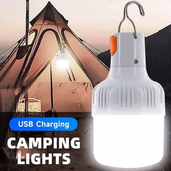 Lampada LED ricaricabile via USB da 200 W per esterni, ideale come illuminazione di emergenza per il campeggio, la pesca, le borse da viaggio, le tende e come luce notturna.
