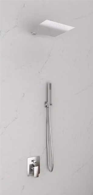 Kit Doccia GIORGY con Soffione Quadrato e Doccino in Acciaio Inox Cromato Argento con Installazione a Incasso