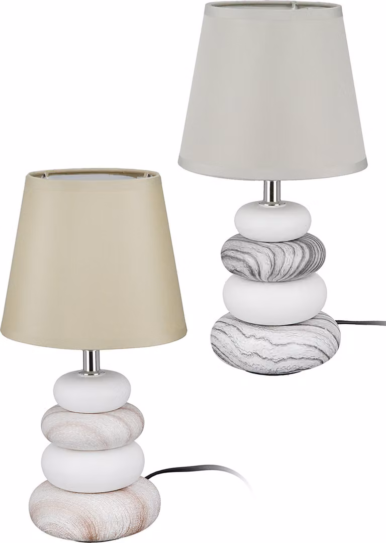 Gilde Tischleuchte, Steindaube, "Stone", Keramik, beige, grau, L. 16.5 cm, B. 16.5 cm, H. 33 cm 28889 4063387288894 2 Stück (2-fach sortiert)