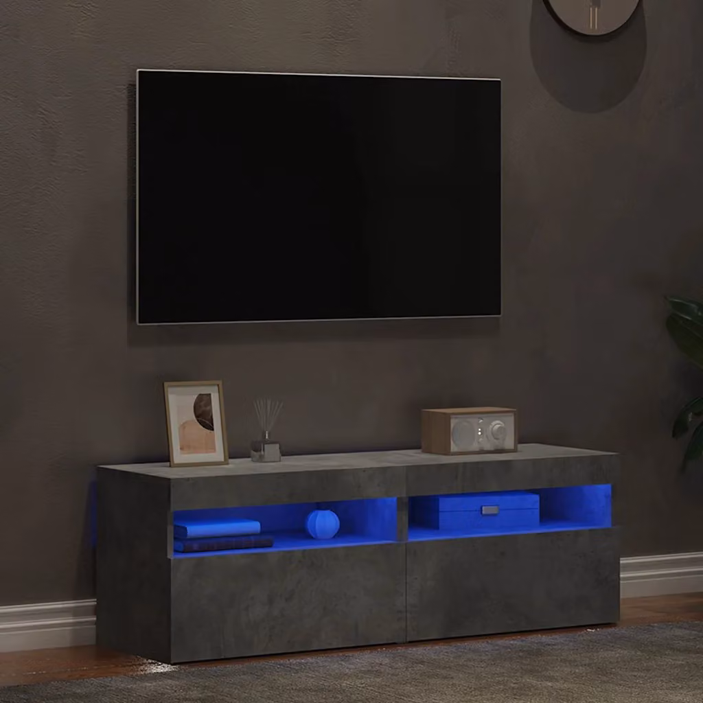 Set di 2 mobili porta TV moderni vidaXL con luci LED integrate in colore grigio cemento L 60 cm, P 35 cm, H 40 cm