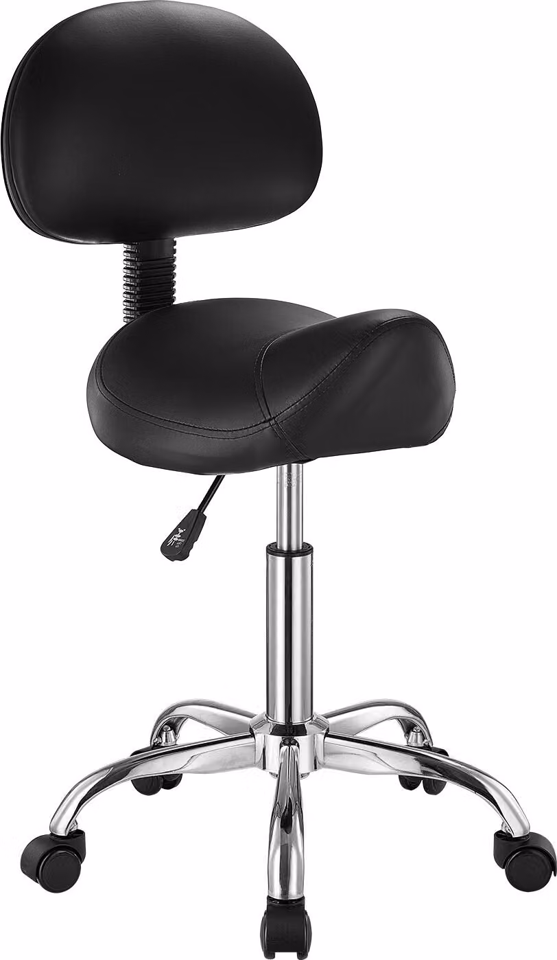 Sgabello Saddle Sgabello girevole Rollable in Finto cuoio Altezza regolabile con schienale