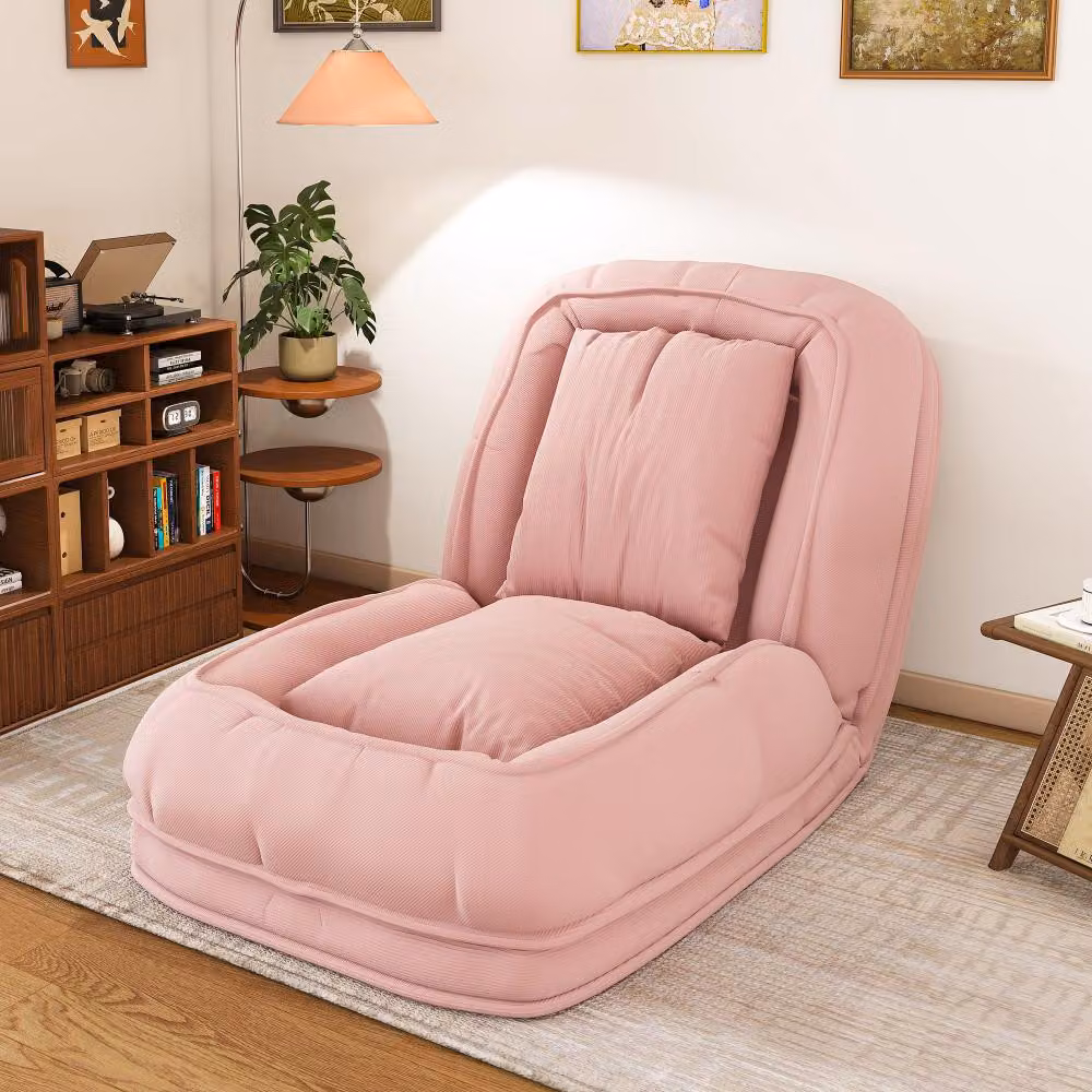 Divano letto pieghevole AIORBER, poltrona da pavimento ergonomica, chaise longue reclinabile pieghevole con 5 posizioni regolabili e 2 cuscini, ideale per soggiorno o camera da letto, colore rosa