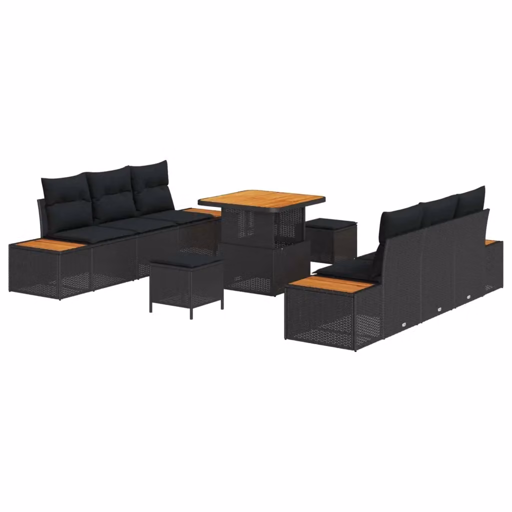 Set Divano da Giardino vidaXL 9 Pezzi Moderno a Forma di L in Polyrattan Nero con Cuscini e Tavolino – 2