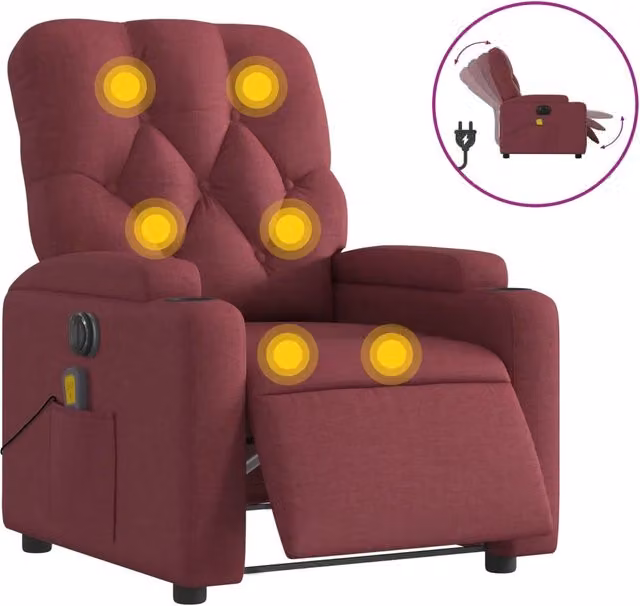 Poltrona Massaggiante | Sedia Relax Reclinabile Elettrica Rosso Vino Tessuto