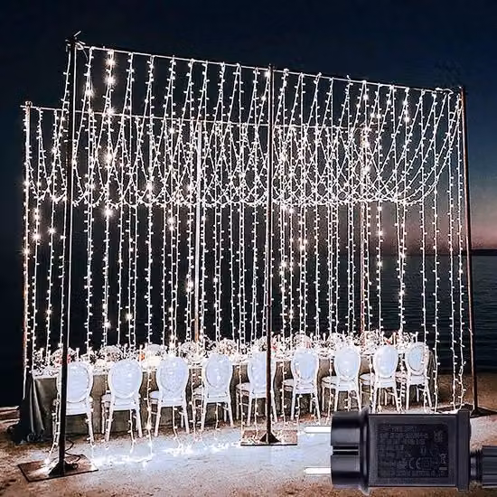 Set di 2 Tendaggi di Luce - 6 m x 3 m - 600 LED - 9 Modelli di Illuminazione Natale - Impermeabile - Per Parete Esterna e Interna - Inclusa Alimentazione - Bianco | Decorazione Perfetta per Natale