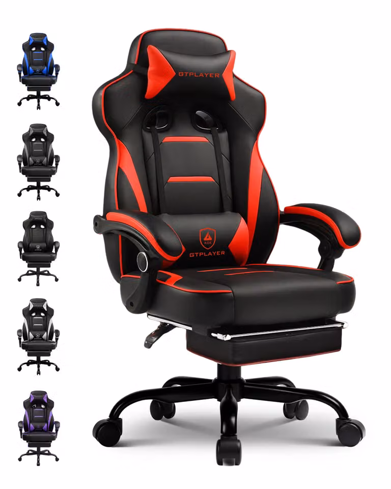 Sedia da gaming GTPLAYER con poggiapiedi, sedia da ufficio ergonomica con capacità di carico di 150 kg, poltrona da gaming con supporto lombare e poggiatesta, sedia da computer regolabile in altezza