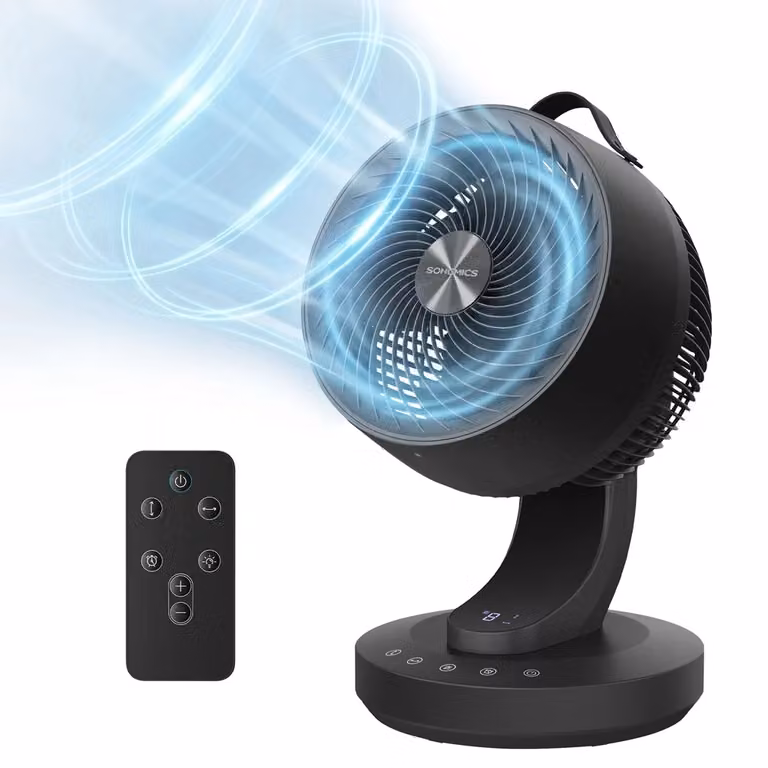 Ventilatore con Telecomando, Regolabile in Altezza, Nero / 25 x 26 x 38,4 cm