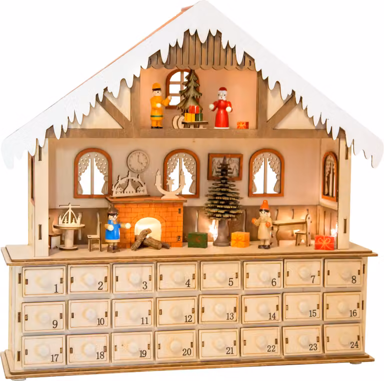calendario dell'Avvento in legno a piedini piccoli Casa magica di Natale