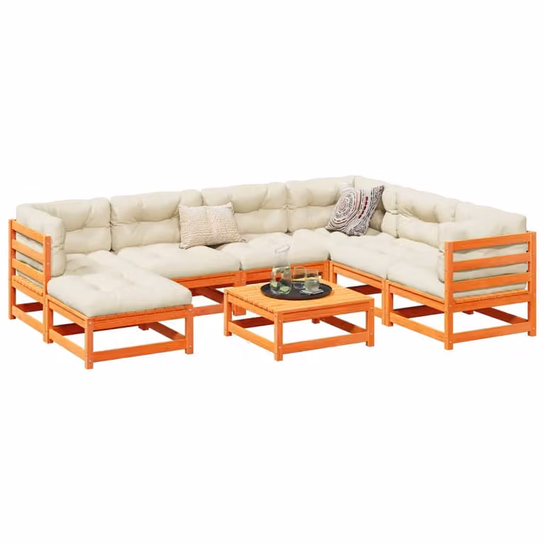 vidaXL Set Divani da Giardino 8 Pezzi in Legno di Pino Massello Trattato con Cuscini Marrone e Beige