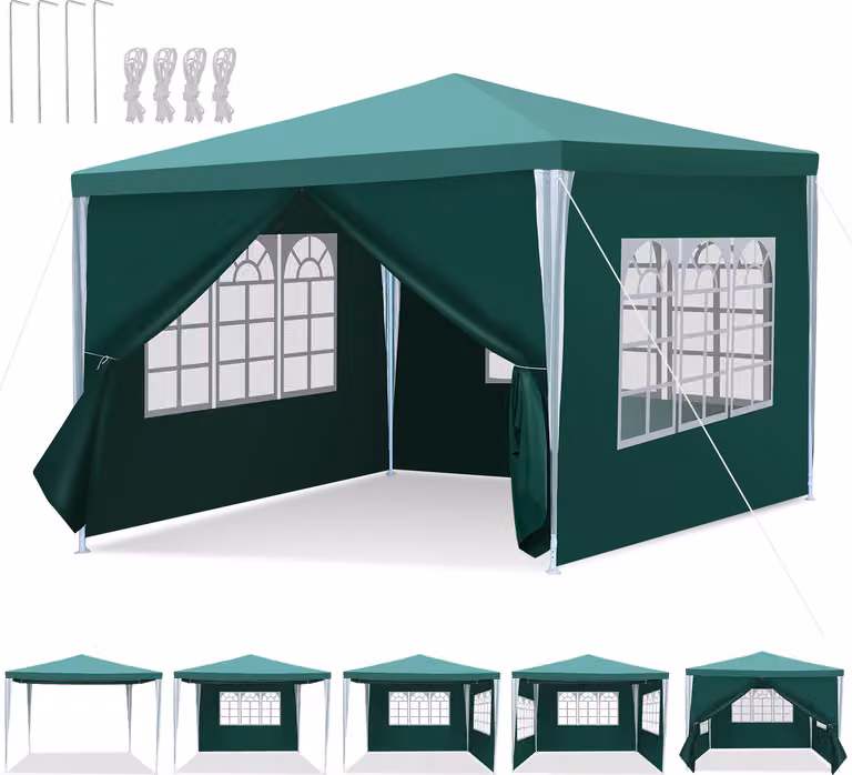 Tenda da giardino Ikodm, modello gazebo 3x3 metri, con telo in PE, protezione UV, impermeabile, ideale per feste all'aperto e per l'utilizzo in terrazza. Colore: verde