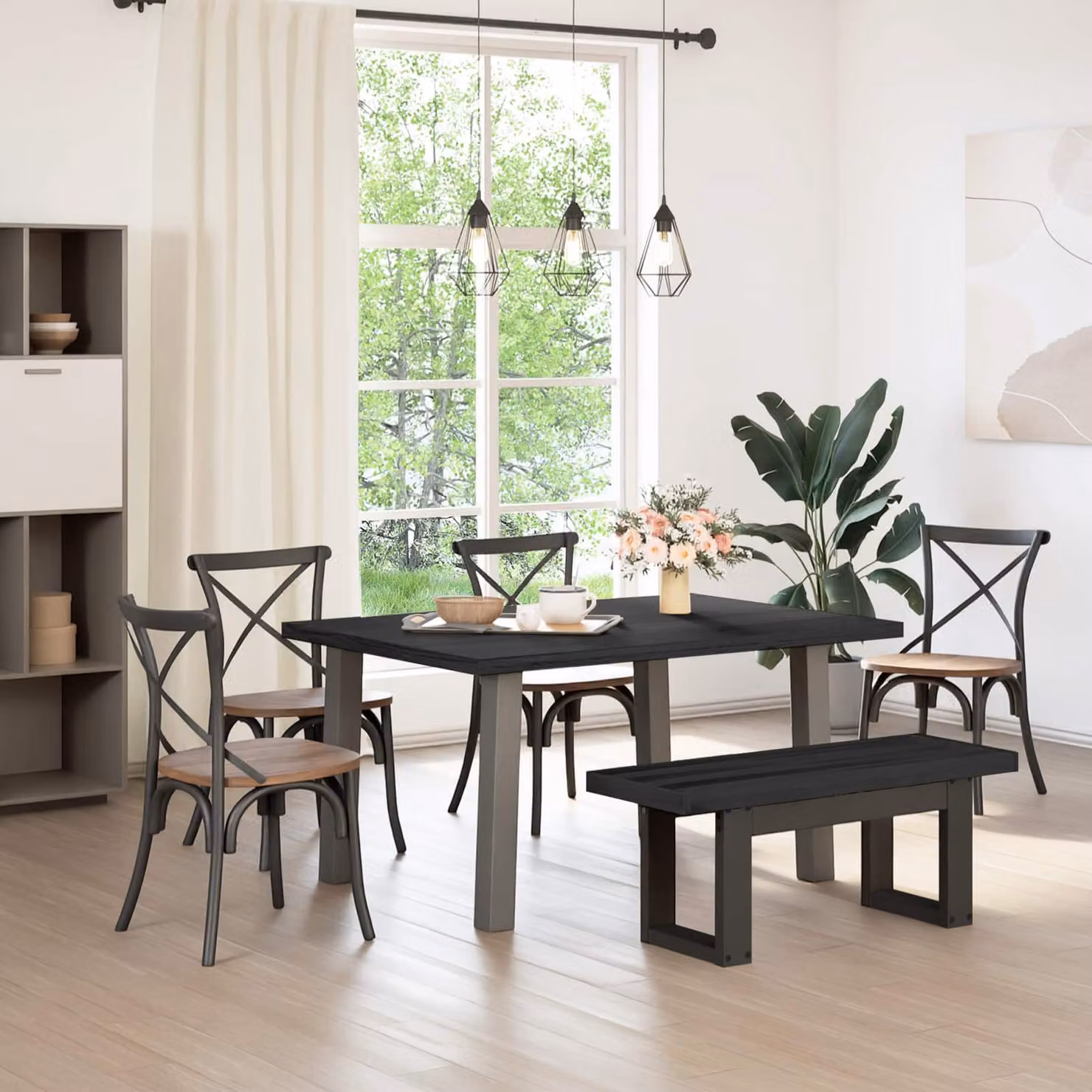 Panchina da pranzo NOAIN vidaXL in legno di pino nero stile rustico L 120 x P 41 x H 45 cm