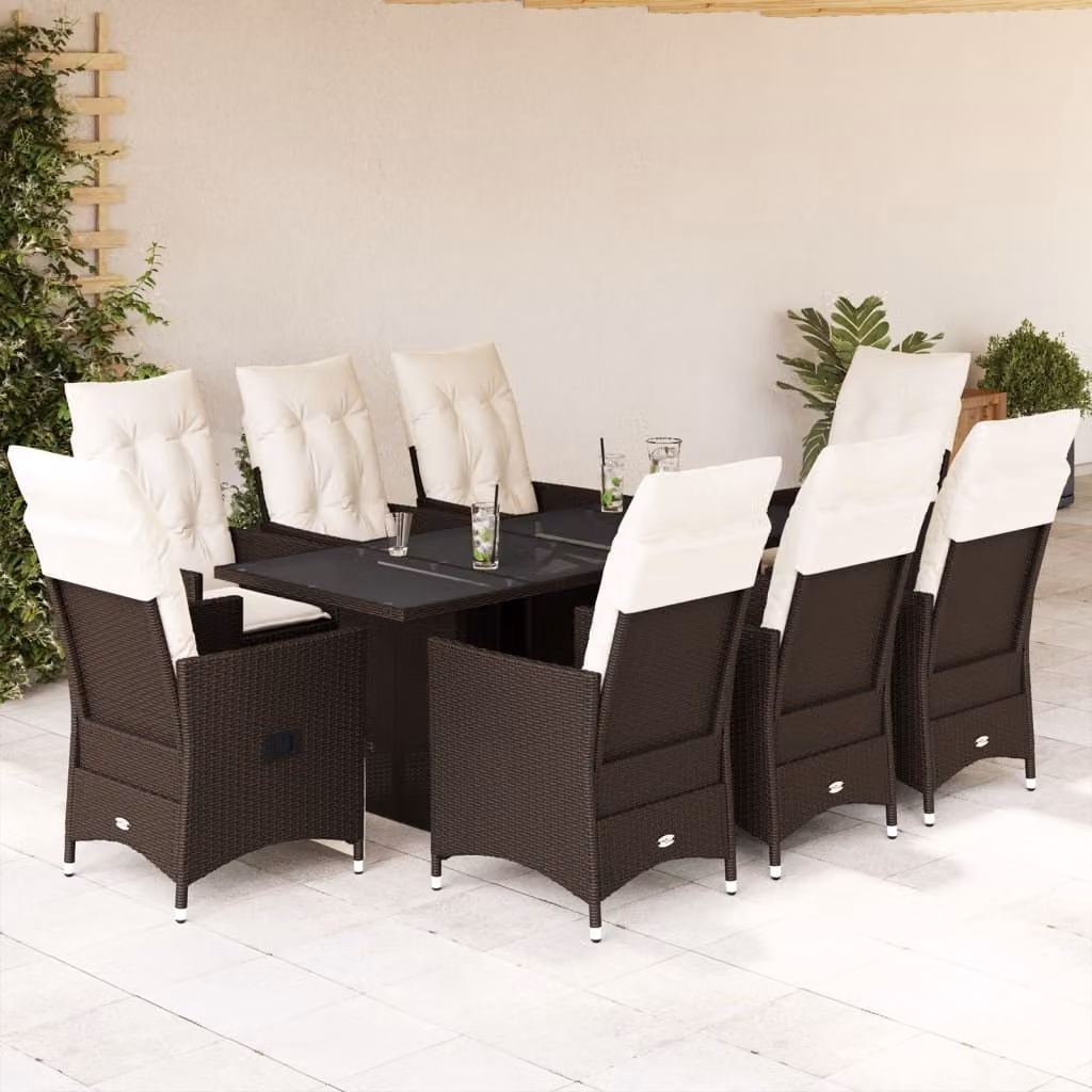 Maison Exclusive - Set da pranzo da giardino 9 pezzi con cuscini marroni in polyrattan