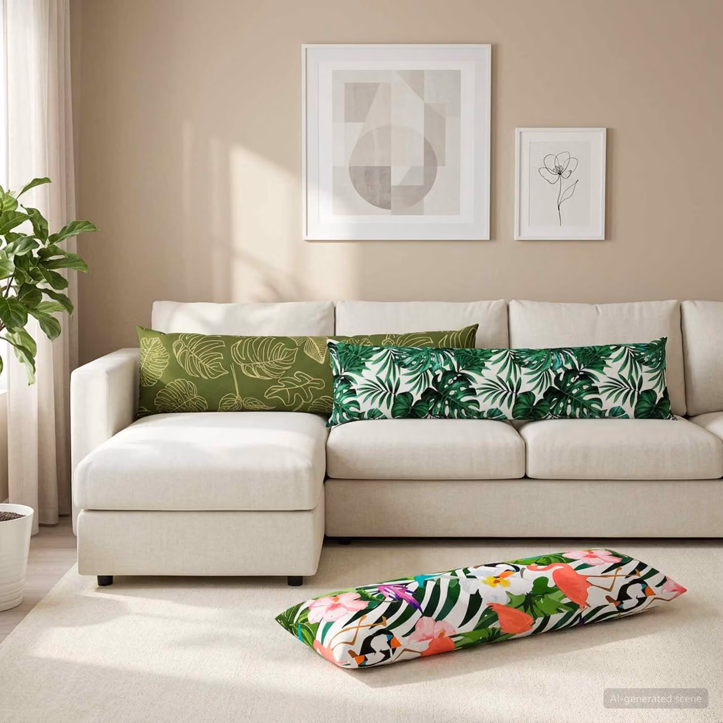 Federa vidaXL HEERLEN con design floreale verde in poliestere, L 145 cm x P 40 cm