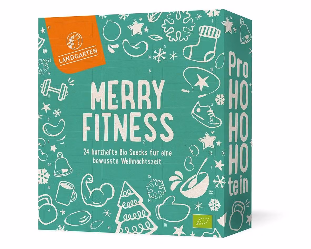 Landgarten Merry Fitness Calendario Avvento 2026 con 24 snack bio vegani