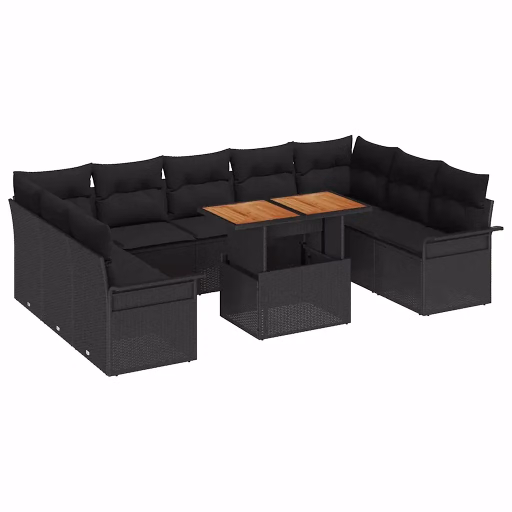 Set Divano da Giardino vidaXL a Forma a U in Polyrattan Nero con Cuscini e Struttura in Metallo – 2