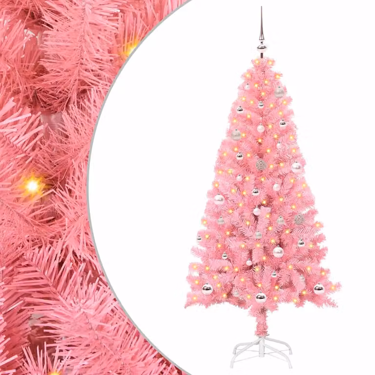 Albero di Natale moderno vidaXL rosa con luci LED bianco caldo in PVC, Altezza: 150 cm