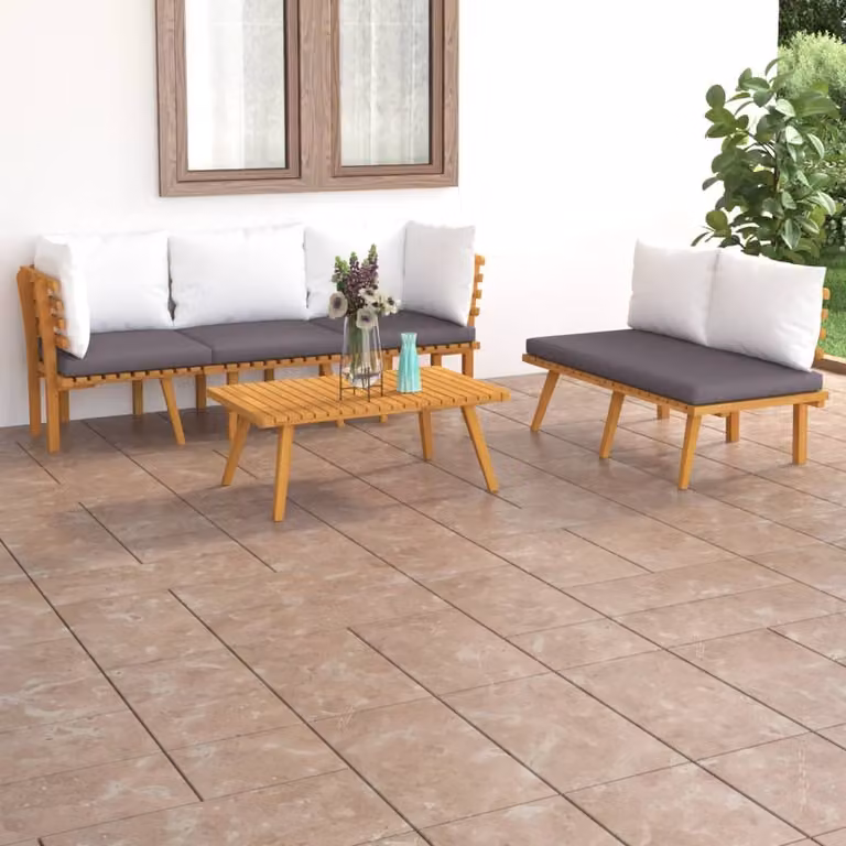 The Living Store Set da giardino 5 pezzi con cuscini in legno massiccio di acacia