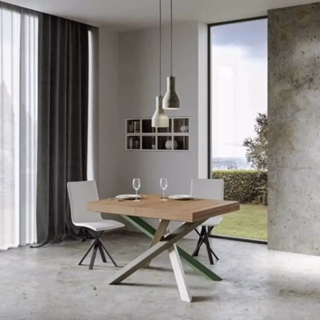 Tavolo allungabile moderno Ityhome in finitura rovere e gambe multicolore L: 140-244 cm, P: 90 cm, H: 77 cm – 2