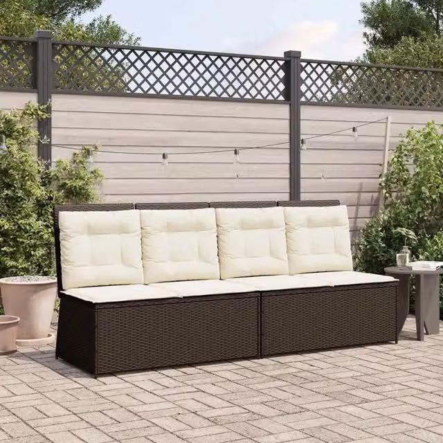 Panchina da giardino moderna vidaXL in rattan e metallo, colore marrone e beige, L: 220 cm, P: 110 cm, H: 95 cm