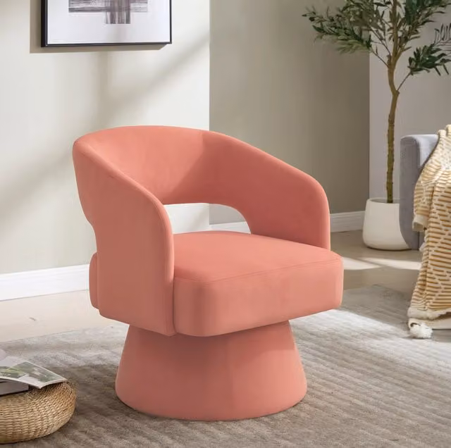 Poltrona girevole in ciniglia rosa