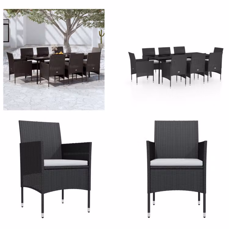 vidaXL Set da pranzo da giardino 9 pezzi con cuscini nero - Set da pranzo da giardino - Gruppi da pranzo da giardino - Set di mobili da giardino - Set di mobili da giardino