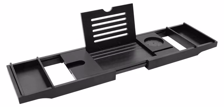 Portaoggetti da bagno - Piano vasca estraibile - Porta asciugamani - Porta asciugamani - Spazio contenitivo - Autoportante - Bambù - Nero