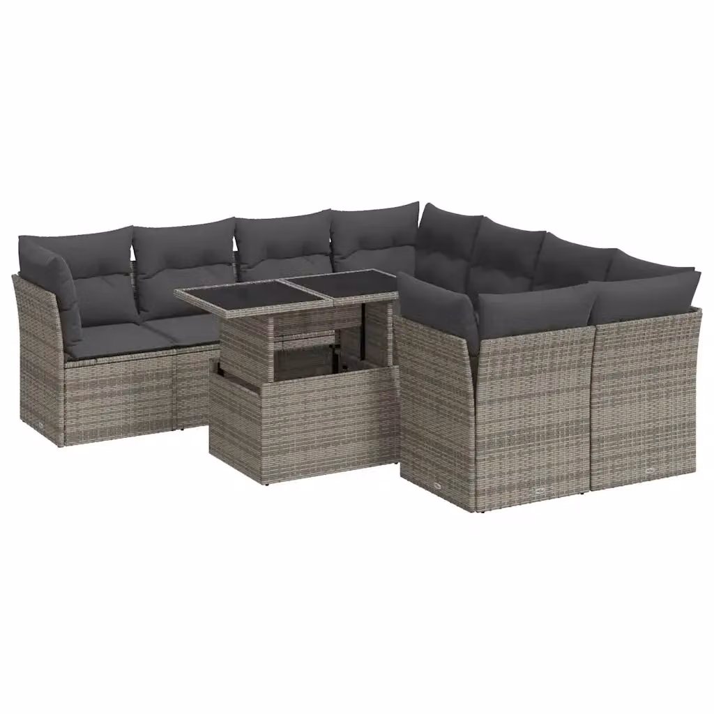 Set Divano da Giardino vidaXL 9 Pezzi con Cuscini Grigio in Polyrattan e Tavolino da Esterno – 2