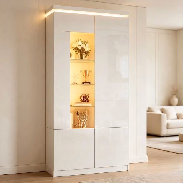 Vetrina 80x35x180 cm con illuminazione LED Bluetooth in MDF bianco