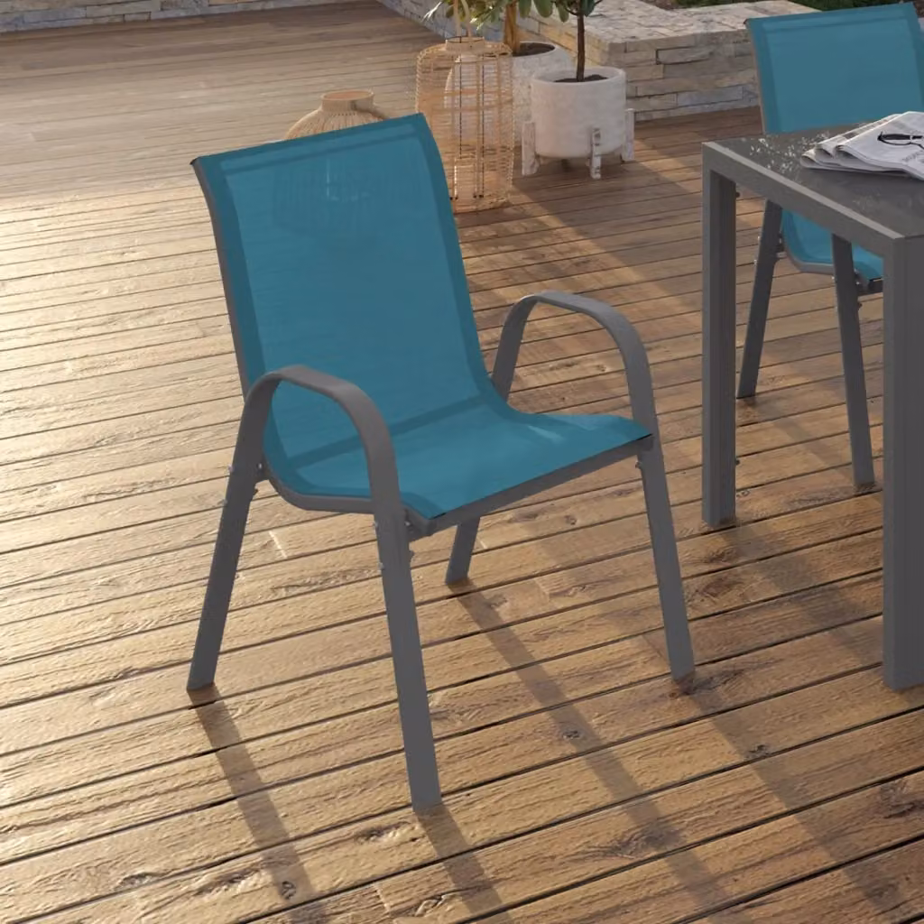 Set di 6 sedie da giardino impilabili LYMA IDMarket in metallo e textilene blu anatra – 2