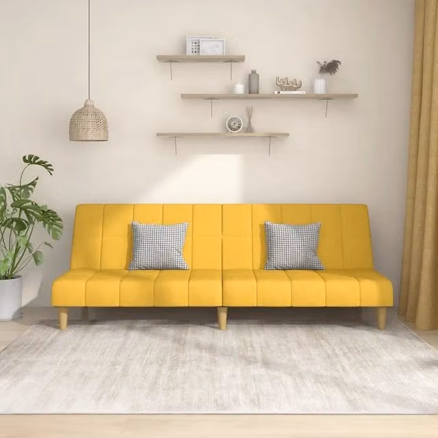 Divano Letto a 2 Posti Giallo in Tessuto 375831