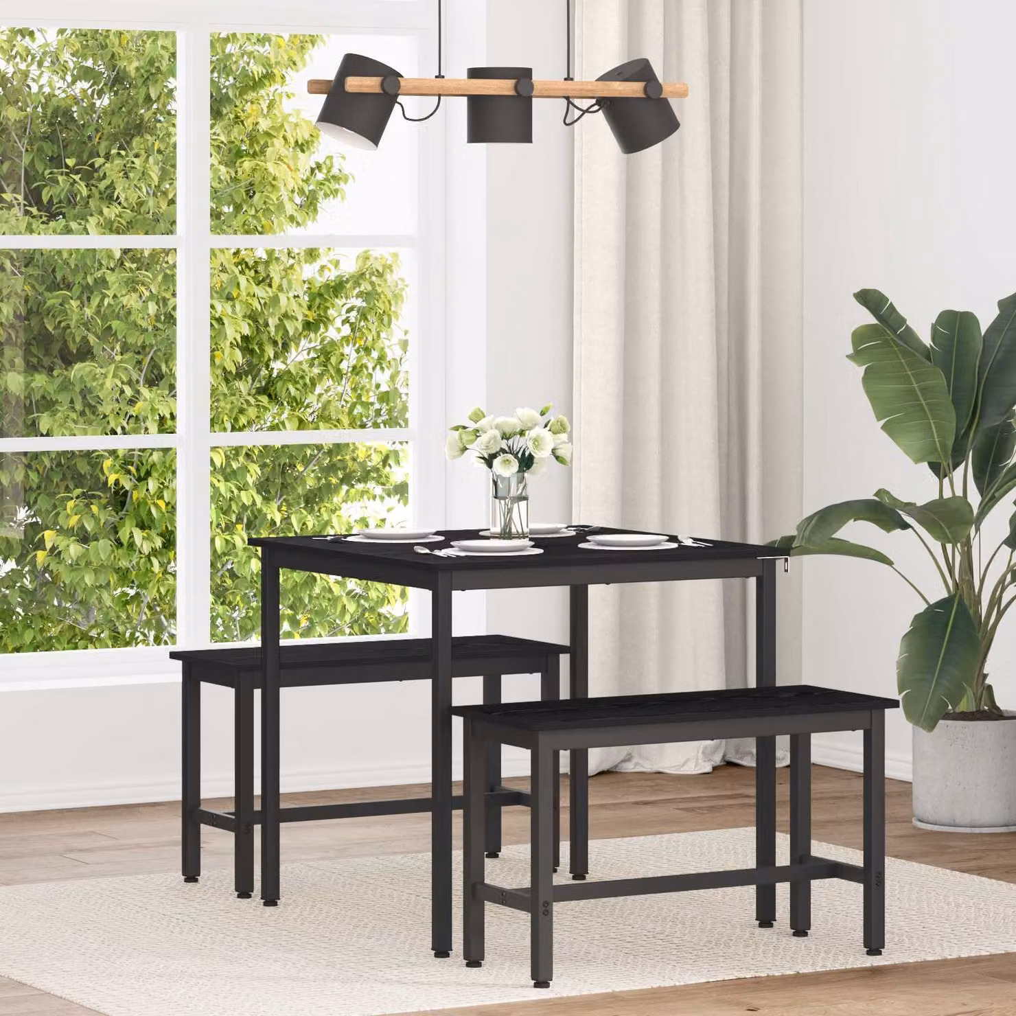 Tavolo da pranzo quadrato vidaXL in legno ingegnerizzato e metallo, L/P/H: 80 x 80 x 75 cm, disponibile in nero o marrone