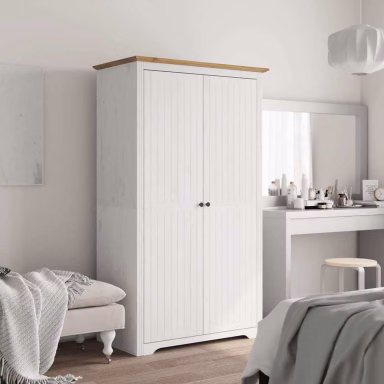 The Living Store Armadio BODO Bianco e Marrone 101x52x176,5 cm in legno di pino