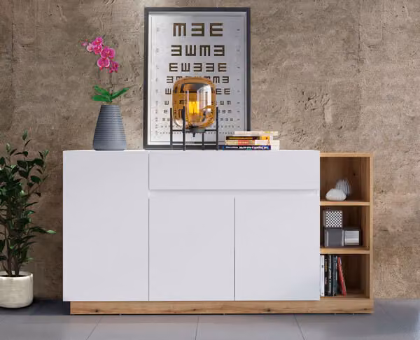 Cassettiera "Bristol" 163cm bianco Evoke rovere 3 ante