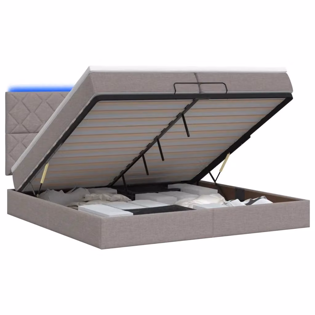 Letto Ottomano con Materasso Ibrido e Illuminazione LED vidaXL, Colore Grigio e Beige, L/P/H: 200 x 200 x 88 cm – 2