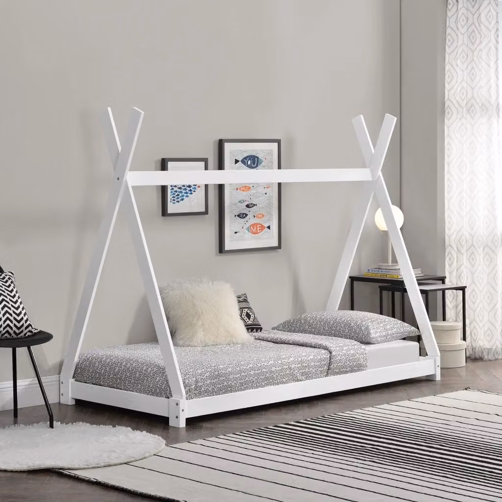 Letto per cameretta Onejda a forma di capanna en.casa in legno di pino bianco L/P/H: 200 x 90 x 163 cm – 2