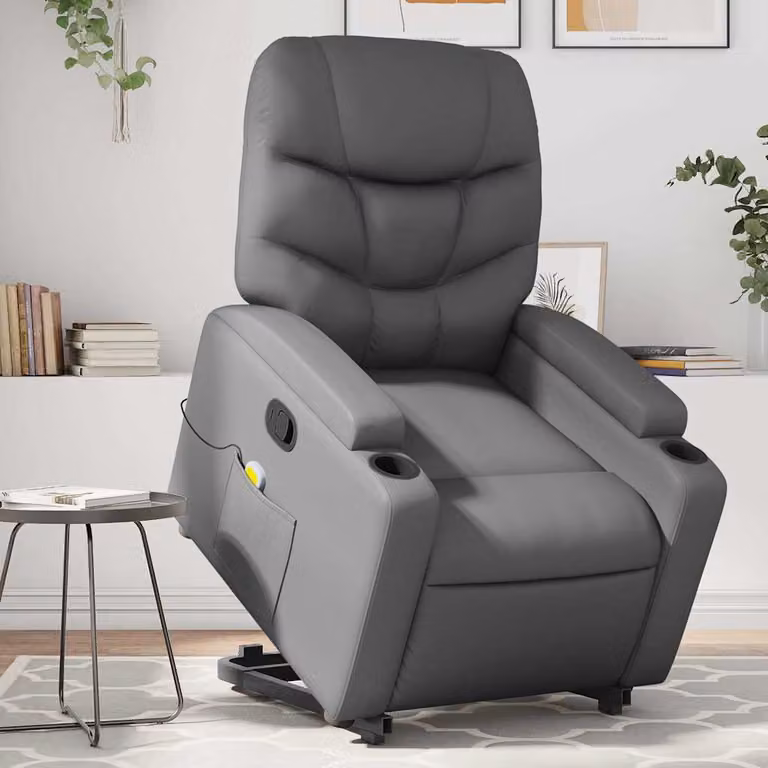 vidaXL Poltrona Alzapersona Reclinabile con Assistenza Elettrica in Similpelle Grigia