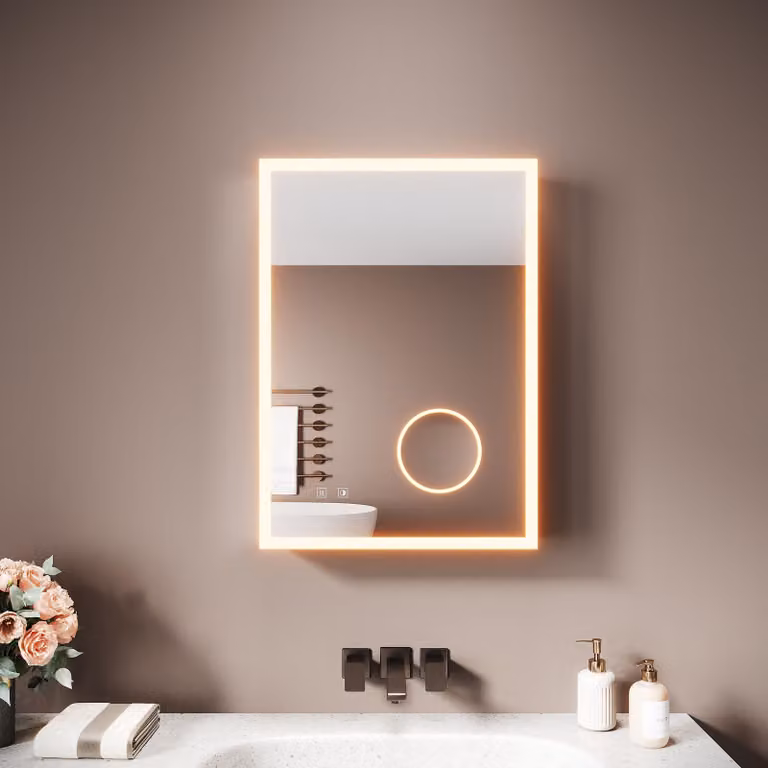 Armadio a specchio Sonni a un'anta in alluminio 50 x 70 x 12,5 cm, argento chiaro, con funzione di memoria di spegnimento dello specchio d'ingrandimento