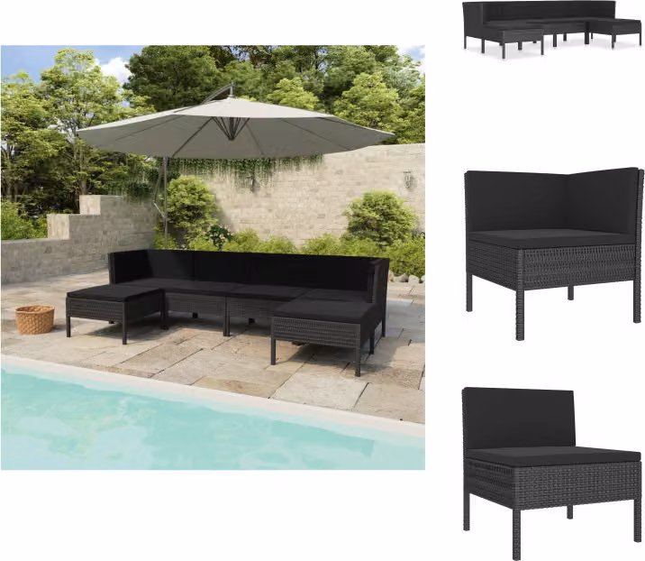 vidaXL Set di 6 pezzi da giardino con cuscini in poly rattan nero - Set di mobili da giardino