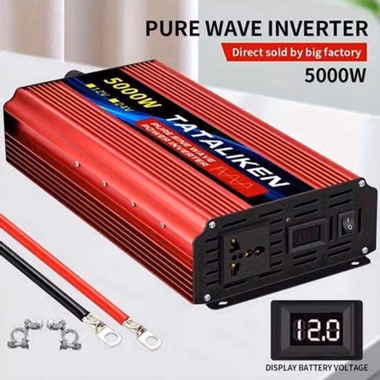 Convertitore da 12V DC a 220V AC - Potenza: 5000W - 2 prese di corrente - Display LCD - Robusto alloggiamento in metallo
