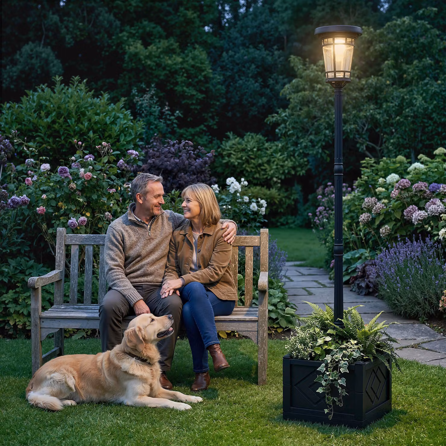 Lanterna Solare da Terra Outsunny con Vaso, Lampada da Giardino LED con 2 Livelli di Luminosità, Colore Nero, Altezza: 195 cm, Protezione IP44 – 2