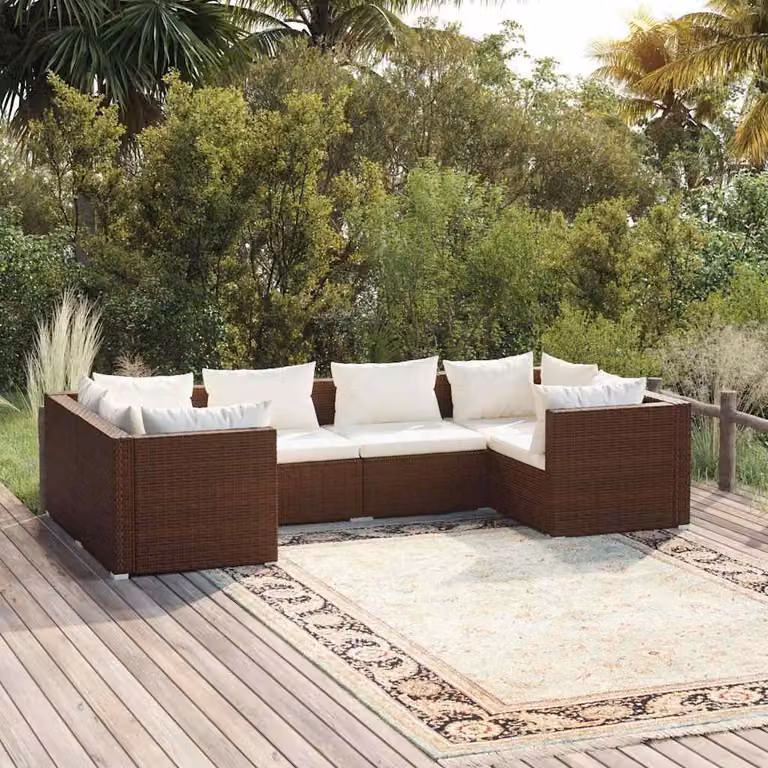 vidaXL Set di Divani da Giardino 6 pz a Forma di L in Polyrattan Marrone e Beige con Cuscini Imbottiti e Coperture Rimovibili