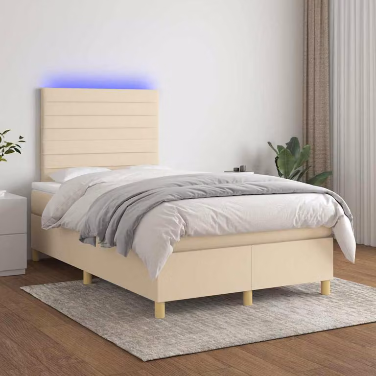 Letto Ibrido con Materasso vidaXL in Tessuto Beige e Bianco con Illuminazione LED e Porta USB L/P: 120 x 200 cm