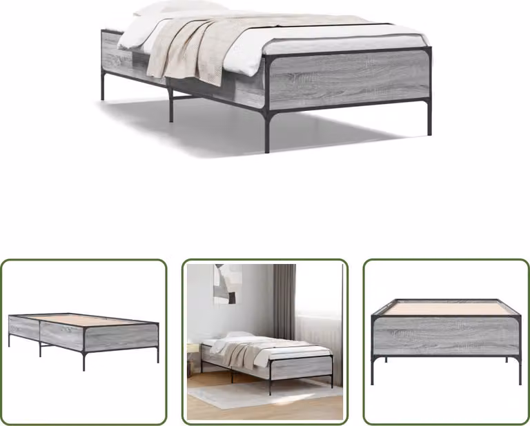 The Living Store Struttura letto grigio Sonoma 90x200 cm in legno e metallo