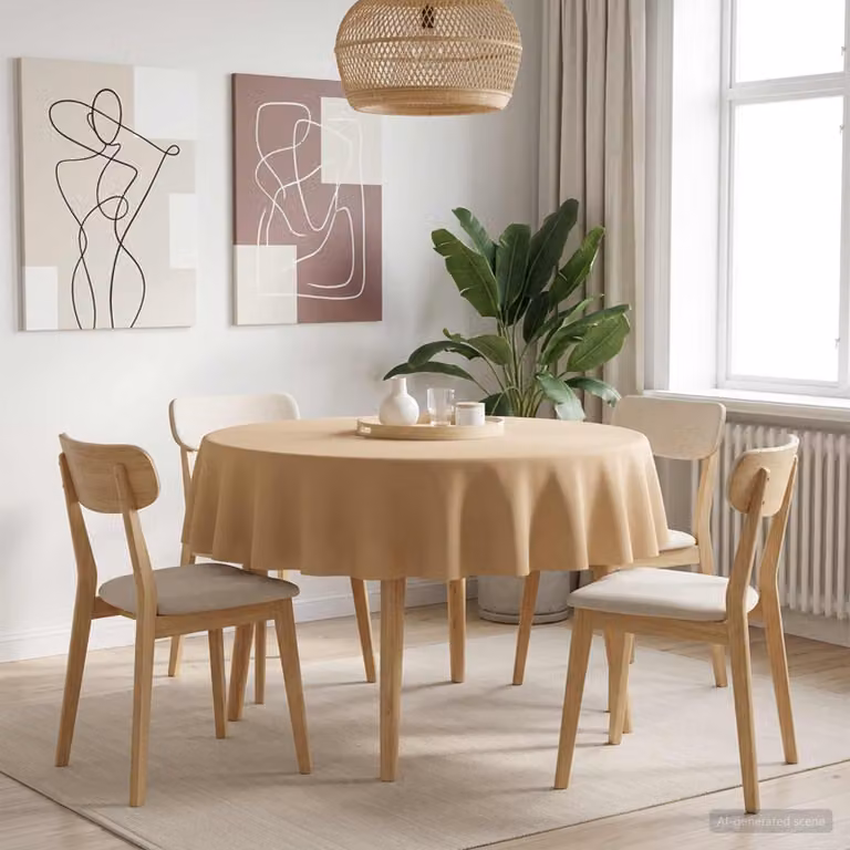 Set di 5 tovaglie rotonde vidaXL in poliestere beige, idrorepellenti e lavabili in lavatrice, Diametro: 140 cm