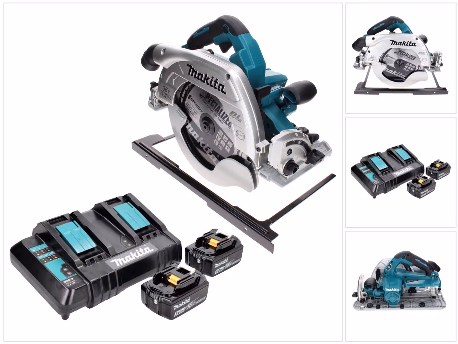 Sega circolare a batteria Makita DHS 900 CT 36 V (2x 18 V) 235 mm Brushless + 2x batteria 5,0 Ah + doppio caricabatterie