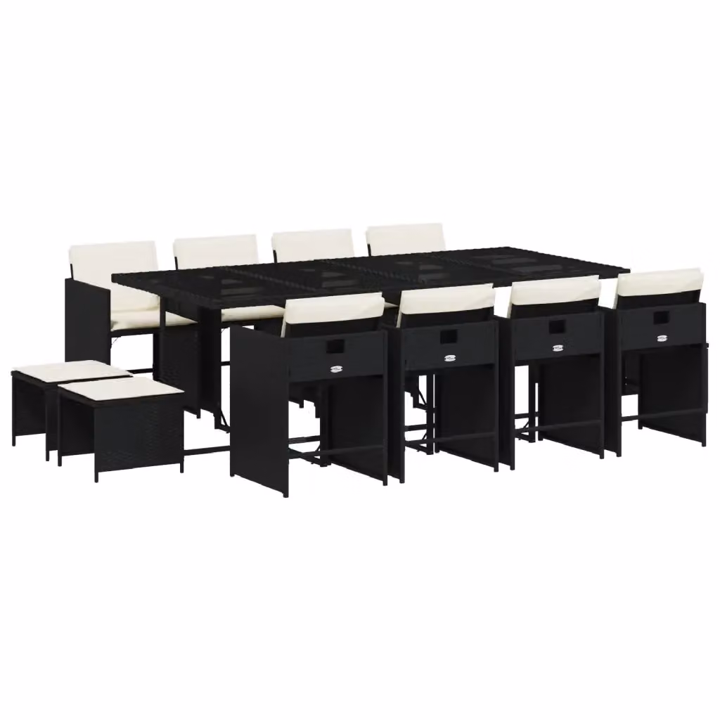 vidaXL Set da Pranzo da Giardino 13pz in Polyrattan Nero con Cuscini e Tavolo in Vetro – 2