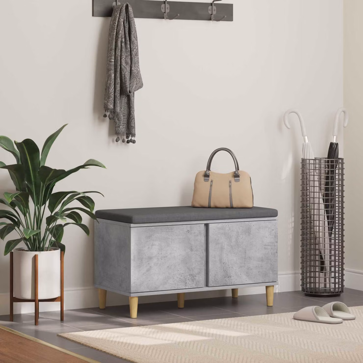 vidaXL Panca per ingresso con scarpiera moderna in tessuto Grigio, L 80 x P 38 x H 46 cm