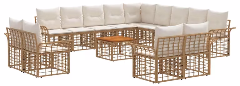 Set di divani da esterno 14 pcs Naturale e Bianco Crema